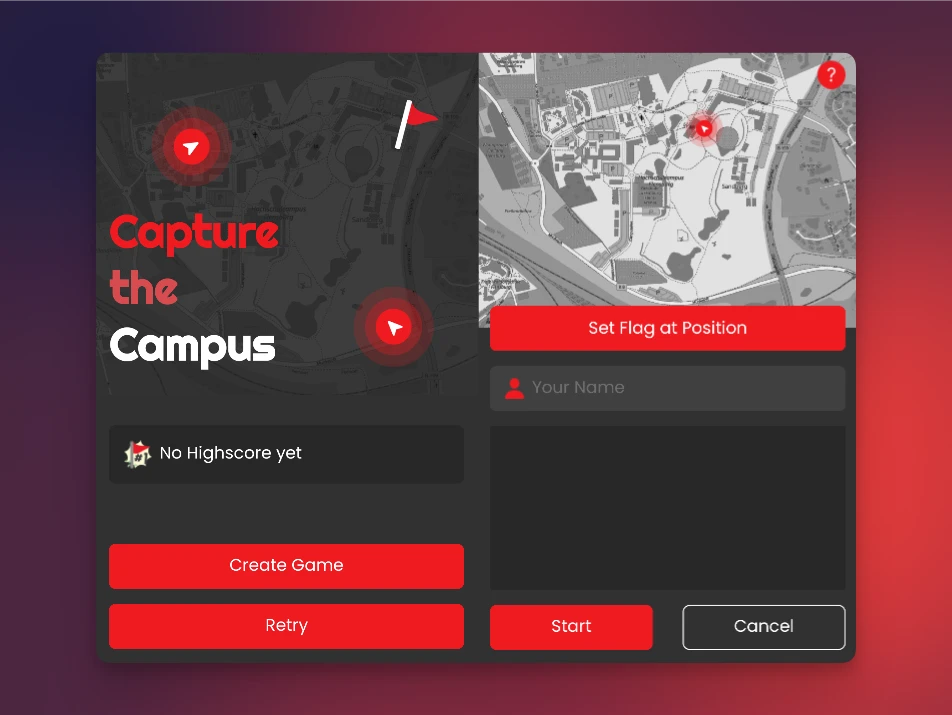 Capture the Campus App Startbildschirm mit interaktiver Karte.